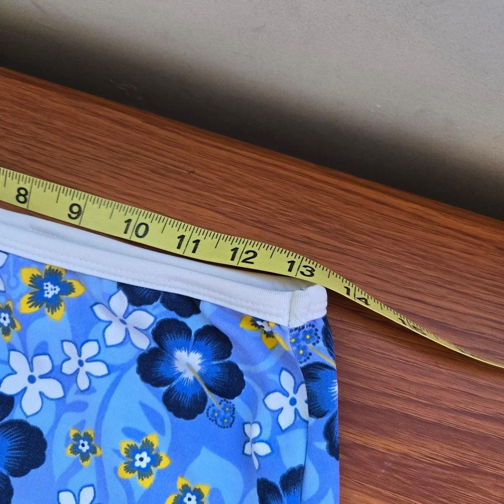 Vtg y2k Anchor Blue Floral Mini Skirt Stretchy Floral Beach Blue Hibiscus Womens